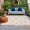 Outdoor Rug for Patio, Boho Traditional Flower Texture Non Slip Portable Large Area Rug Outside Mat 4x6ft, Farmhouse Pink Blossom Floral Washable Indoor Outdoor Carpet for Backyard Balcony Porch
