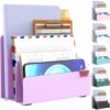 OUTIOE Mail Organizer Countertop, Small Desk File Organizer, Metal File Holder - Essential Workspace Organizers for Office Desk, Home Office (Purple)