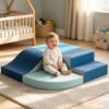 OUTLANE Climbing Toys for Toddlers, Foam Climbing Blocks, Indoor Climb & Crawl Playset, 4-Piece Set, Blue