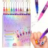 OUTUO 12 Colors Nail Art Markers, Nail Art Pens for Painting Nails Fine Tip, Quick Dry Doodle Nail Polish Pen Set, Waterproof Fingernail Design Pens for Adults Non-Toxic