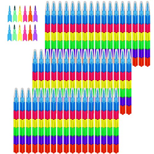 Outus 50 Pcs Stackable Crayons Bulk Stacking Buildable Crayon Colorful Stacking Crayons Party Favors DIY Rainbow Pencil for Kids Preschool School Supplies Birthday Party Art Drawing Home Office