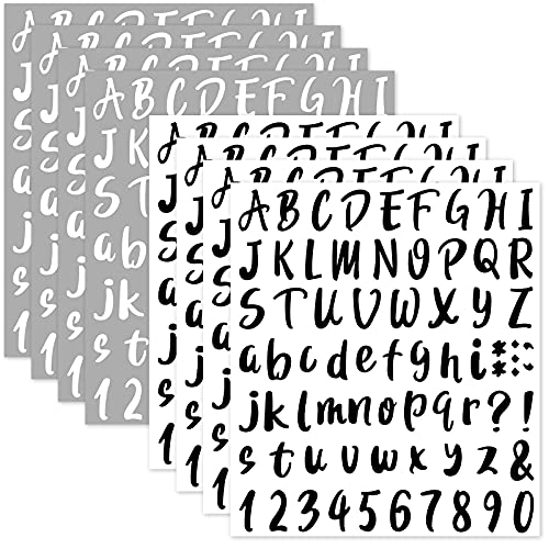 Outus 576 Pcs 8 Sheets Letters Stickers Vinyl Alphabet Number Decals Back to School Supplies for Water Bottles Cups Mailbox Scrapbooking Bulletin Board Classroom Decor(Black, White,1 Inch)