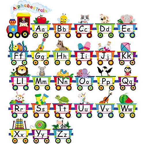 Outus Alphabet Train Bulletin Board Set for Classroom Wall Decor Animals Alphabet Line Cards Abc Poster Letters Banner Early Learning Preschool Kindergarten Elementary Decorations Children Kids Teens