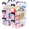 OUTUXED Storage Bins with Lids 6 Pack 7QT Plastic Stackable Organizer Boxes Small Containers for Home Office Pantry Organization, Clear