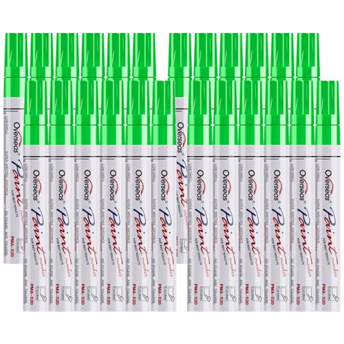 Overseas Fluorescent Green Paint Pens Permanent Markers 24 Pcs, Oil Based Paint Markers Set, Quick Drying, Waterproof, Medium Tip Marker Pens for Metal, Rock, Wood, Plastic, Canvas, Glass, Rubber