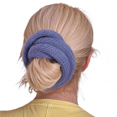 Oversized Alpaca Silk Knit Scrunchie – Luxury Jumbo Hair Tie, Hand-Knitted 7-Inch Gentle Hair Bun Holder, Soft Natural Wool Scrunchie for Thick Hair, Gift for Her – Handmade (Denim Mist)