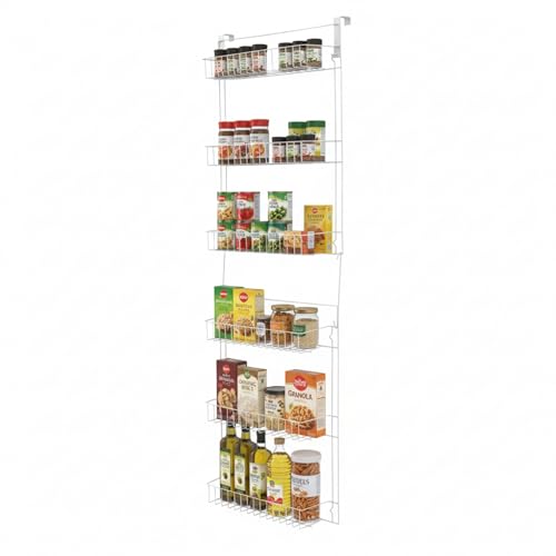 Over the Door Organizer - 6-Tier Adjustable Pantry Shelves and Rack for Kitchen Organization - Organization and Storage by Lavish Home (White)