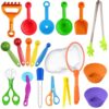 OWIU&REFN 19 Pieces Sensory Bin Filler, Sensory Bin Tools Set with 5 Scoops, Tweezers, Mini Silicone Tong, Scissors Clip, Dropper, Beach Shovels, Funnel, Sensory Bin Accessories Tools