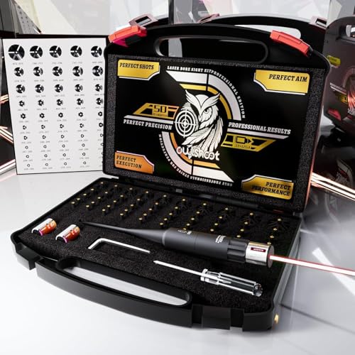 OWLSHOOT Professional Laser Bore Sight Kit: Universal Red Boresighter with 50 Adapters for All Caliber Gun - Rifle Pistol Sighting Accuracy Support Perfect Choice for Elite Shooter