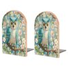 Owl Spring Flowers Turquoise Wood Bookend for Shelves 1 Pair