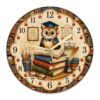 Owl Wall Clock, Fanciful Educational Books Glasses Back to Campus Brown Quiet Wall Clock for Bedroom Office Classroom Study Room Decor 11.6x11.6 Inches