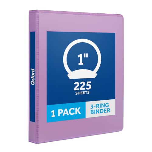 Oxford 3 Ring Binders, 1 Inch, 1 Pack, Purple, Holds 225 Sheets, Round Ring Binder, PVC Free, Customizable Covers, 2 Pocket Three Ring Binders for School, Home, and Office Organization