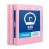 Oxford 3 Ring Binders, 1 Inch, 2 Pack, Pink, Holds 225 Sheets, Round Ring Binder, PVC Free, Customizable Covers, 2 Pocket Three Ring Binders for School, Home, and Office Organization