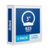 Oxford 3 Ring Binders, 3 Inch, 1 Pack, White, Holds 625 Sheets, Round Ring Binder, PVC Free, Customizable Covers, 2 Pocket Three Ring Binders for School, Home, and Office Organization
