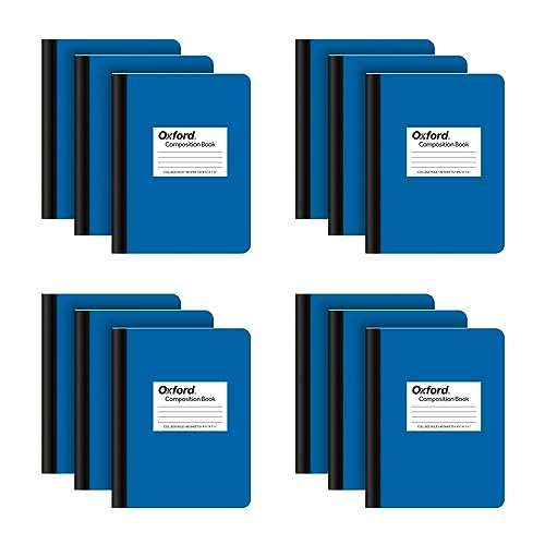Oxford Composition Notebook 12 Pack, Notebooks for School, School Supplies, Journal for School Notes, College Ruled Paper, Writing Book, 7.5 x 9.75 Inches, 80 Sheets, Blue Covers (63742)