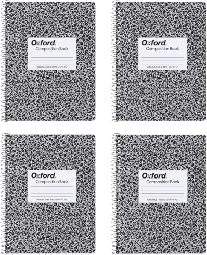 Oxford Spiral Composition Notebooks, Wide Ruled Paper, 9-3/4 x 7-1/2 Inches, 80 Sheets, Black Marble Cover (64950), 4 Count (Pack of 6)