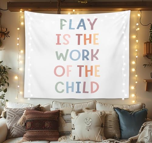 OXW Classroom Decor Kids Tapestry Wall Hanging, Playroom Wall Decor, Nursery Wall Decor for Kids, Classroom Nursery Tapestry, Play is the Work of the Child, 50x60 inches