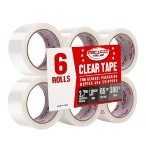 Pacific Mailer Clear Packing Tape, 1.88" x 65 Yards, 2.7 Mil, 6 Rolls Clear