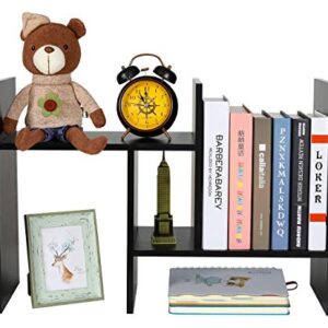PAG Adjustable Desktop Shelf Wood Small Bookshelf Desk Supplies Organizers and Accessories Storage Display Rack Office Decor, Black