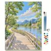 Paint by Numbers Kit for Adults Kids, Pink Cherry Blossom Ocean Spring Wildflower Landscape Oil Painting, Soft Floral Wall Decor for Nursery Home Gift (16x20 Inch Color-3,Framed)