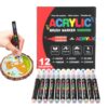 Paint Markers 12 Colours Acrylic Brush Tip Pens Waterproof Ink For Art
