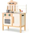 PairPear Wooden Toddler Kitchen Playset, Modern Designed Kids Kitchen Set with Stove, Sink and Play Kitchen Accessories, Pretend Play Toys Gift for Girls & Boys 3+