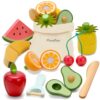 PairPear Wooden Toys Play Food, Pretend Play Kitchen Accessories Toy Set