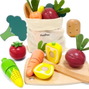 PairPear Wooden Toys Play Food, Pretend Play Kitchen Accessories Toy Set