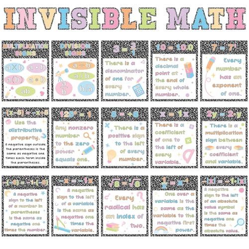 Pajean 15 Pcs Math Poster Math Bulletin Board Educational Mathematics Classroom Decorations Mathematics Symbol Cutouts for Wall Elementary Middle School Teachers Supplies (Composition)
