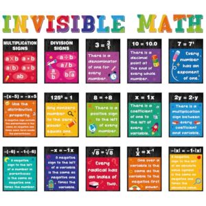 Pajean 15 Pcs Math Poster Math Bulletin Board Educational Mathematics Classroom Decorations Mathematics Symbol Cutouts for Wall Elementary Middle School Teachers Supplies (Invisible)