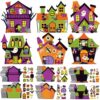 Pajean 60 Pack Halloween Craft Kits for Kids Halloween Haunted House Craft Kit Make Your Own Haunted House Stickers for Classroom Favors Activities