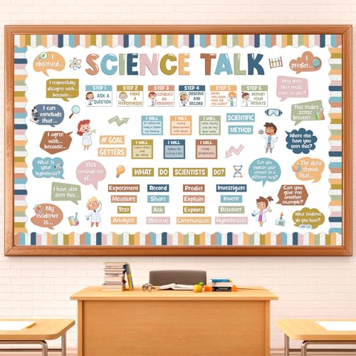 Pajean 93 Pcs Boho Science Bulletin Board Set Science Talk Posters Classroom Decorations Educational Paper Cutouts for Elementary Middle High School Wall Decor Back to School Teacher Supplies