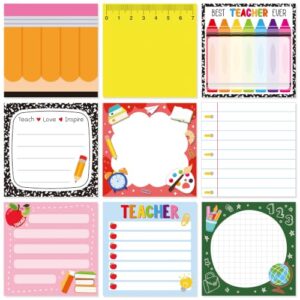 Pajean 9 Pads Back to School Sticky Notes Cute Teacher Notepads Back to School Self-Stick Stationery Gifts for Teacher Appreciation Staff Coworker Office Classroom Supplies Writing Memo Pad