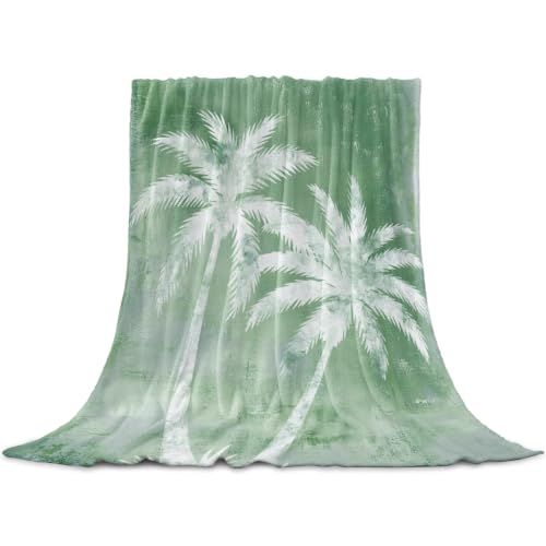 Palm Trees Tropical Flannel Blanket for Bed, Shabby Green Summer Coastal Soft Cozy Warm Couch Throw Blanket, Lightweight Fluffy Plush Bedding Blankets for Sofa Decor All Season 40"x50"