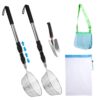 PAMISO Beach Sand Sifter Deep Scoops, 2 Beach Sifting Sand Telescoping Pole Sets with Scoops, Beach Shovel, Mesh Bag, for Kids Picking Up Shells Shovels Shark Teeth (4)