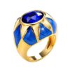 PAMTIER Gold Plated Chunky Signet Ring Blue Size 7