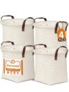 Panovox Hand Woven Baskets for Storage, 4Pcs Water-Resistant Wicker Baskets, White Wicker Storage Baskets for Shelves, Large Basket with Handle for Organizing, Closet, Laundry, Blanket - Round