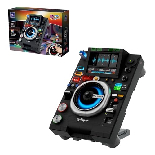 PANTASY DJ Controller Building Blocks, DJ Turntable Music Building Set, Bluetooth Music Playback, Dual Light Modes, Adjustable Stand, Interactive Desk Display Toy for Adults Collectible Gifts