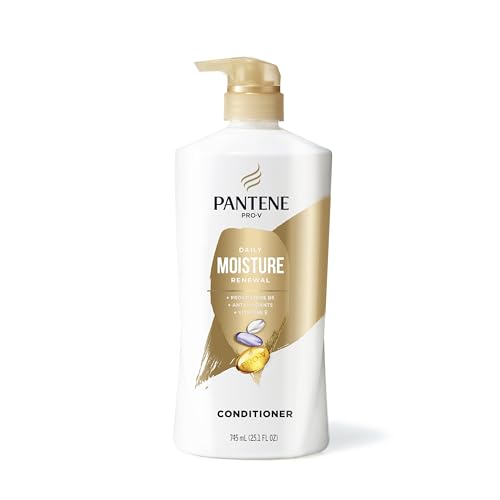 Pantene Conditioner, Daily Moisture Renewal with Vitamin E - Pro-V Nutrients for Dry, Color-Treated, Straight to Curly Hair, 72 Hour Hydration & Softness, Paraben Free, 25.1 Fl Oz