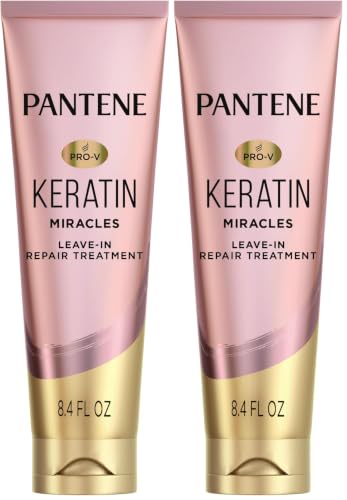 Pantene Keratin Leave-In Conditioner with Argan Oil,Protein Treatment for Dry,Damaged & Color-Treated Hair,Repairs Split Ends & Protects from Damage,Formaldehyde-Free,8.4 Fl Oz,(Pack of 2)