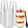 Panxxsen 50 Pack 16 oz Plastic Dessert Cups with Sporks and Dome Lids (No Hole),Disposable Yogurt Parfait Cups,Clear Plastic Fruit Cup for Ice Cream,Cupcake,Snacks,Pudding