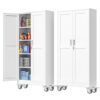 PAOFIN 71''H Tall Metal Garage Storage Cabinet with Wheels,Steel File Cabinets with 2 Doors and 4 Adjustable Shelves for Home Office, Warehouse, Required Assembly,White