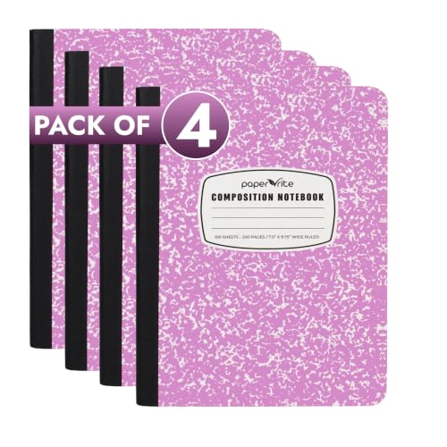 Paper Rite Assorted Marble Composition Notebook Wide Ruled (9.75x7.5 in), 100 Sheets | 200 Pages | For School, Office, Students, Teachers (4, Pink)