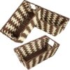 Paper Rope Storage Baskets for Shelves Organizing, Small Hand Woven Wicker Organizer Basket with Handle for Bathroom Toilet Paper Storage, Beige and Brown, 3-Pack