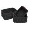 Paper Rope Storage Baskets Set of 3, Handwoven Decorative Wicker Organizer Bins with Handles for Shelves, Bathroom, Closet & Pantry, Soft Woven Nesting Storage Basket Set (Black)