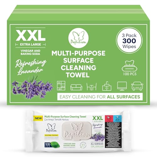 PAPILION Multi-Surface Cleaning Wipes, Lavender Scent, Removes Dirt & Stains, Paraben & SLS-Free, Surface-Safe Formula for Everyday Home, Kitchen & Office Cleaning, Flip-Top Pack, 300 Count