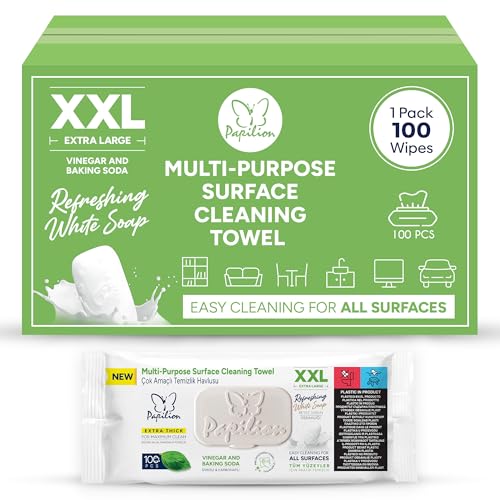 PAPILION Multi-Surface Cleaning Wipes, White Soap Scent, Removes Dirt & Stains, Paraben & SLS-Free, Surface-Safe Formula for Everyday Home, Kitchen & Office Cleaning, Flip-Top Pack, 100 Count