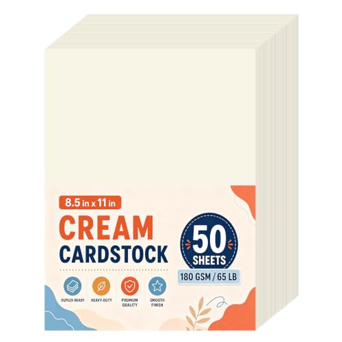 Papvine Cream Cardstock 8.5" X 11" - 50 Sheets 65lb Off White Cardstock Printer Paper, Ivory Cover Card Stock Paper for Card Making, Painting, Scrapbooking, Wedding Invitations