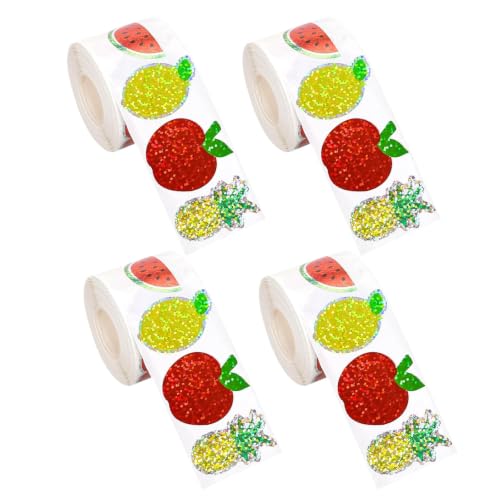 PartyKindom 4roll Waterproof Sparkly Fruit Stickers Set Coated Paper Self-Adhesive Material, Easy Application for Decorating Water Bottles and ’ Bedroom Decor, Red Color Holographic DIY