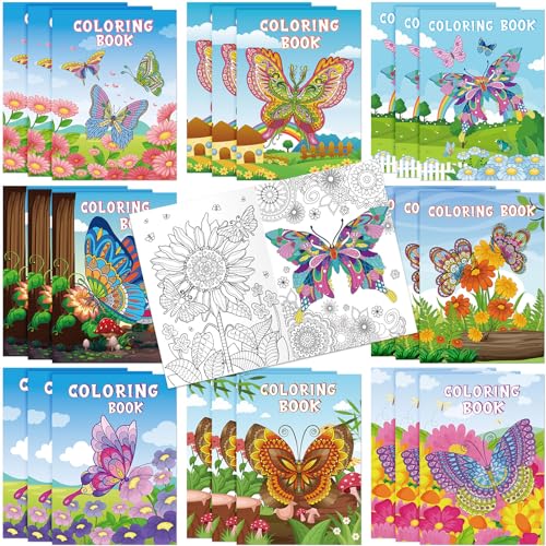 Pasimy 24 Pcs Butterfly Coloring Books Bulk -DIY Activity Books Party Favors for Adults Boys Girls Birthday Party Gifts Baby Shower Gooides Bag Fillers Supplies